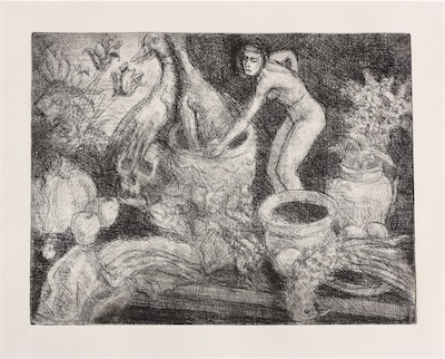 Still Life with Statue; etching 24 x 32 cm, 2004